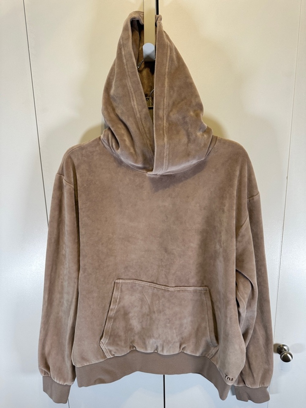 Aritzia TNA Velour Hoodie in Taupe Size L